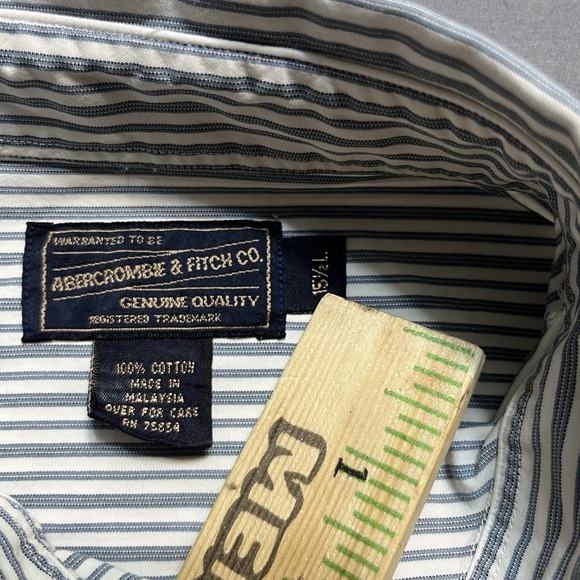 Abercrombie & Fitch Men's Striped Button-Down Dress Shirt 100% Cotton, Size L - Picture 3 of 7